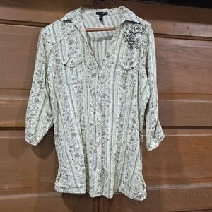 FANG Cream Floral Stripe Button-Down Shirt
